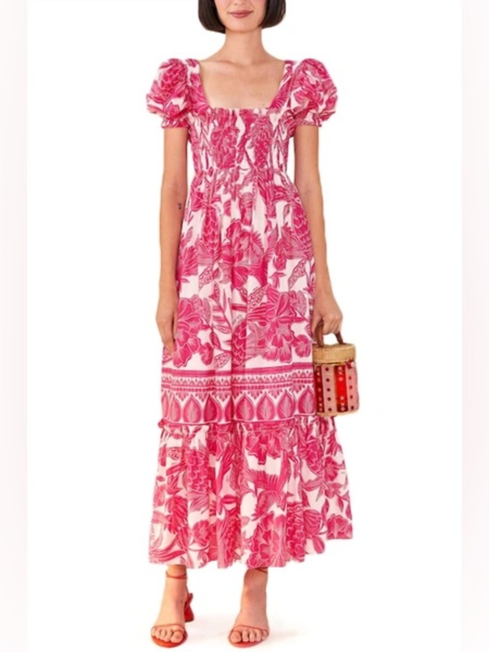 Farm Rio • The Pink Tropical Woodcut Maxi Dress NWOT